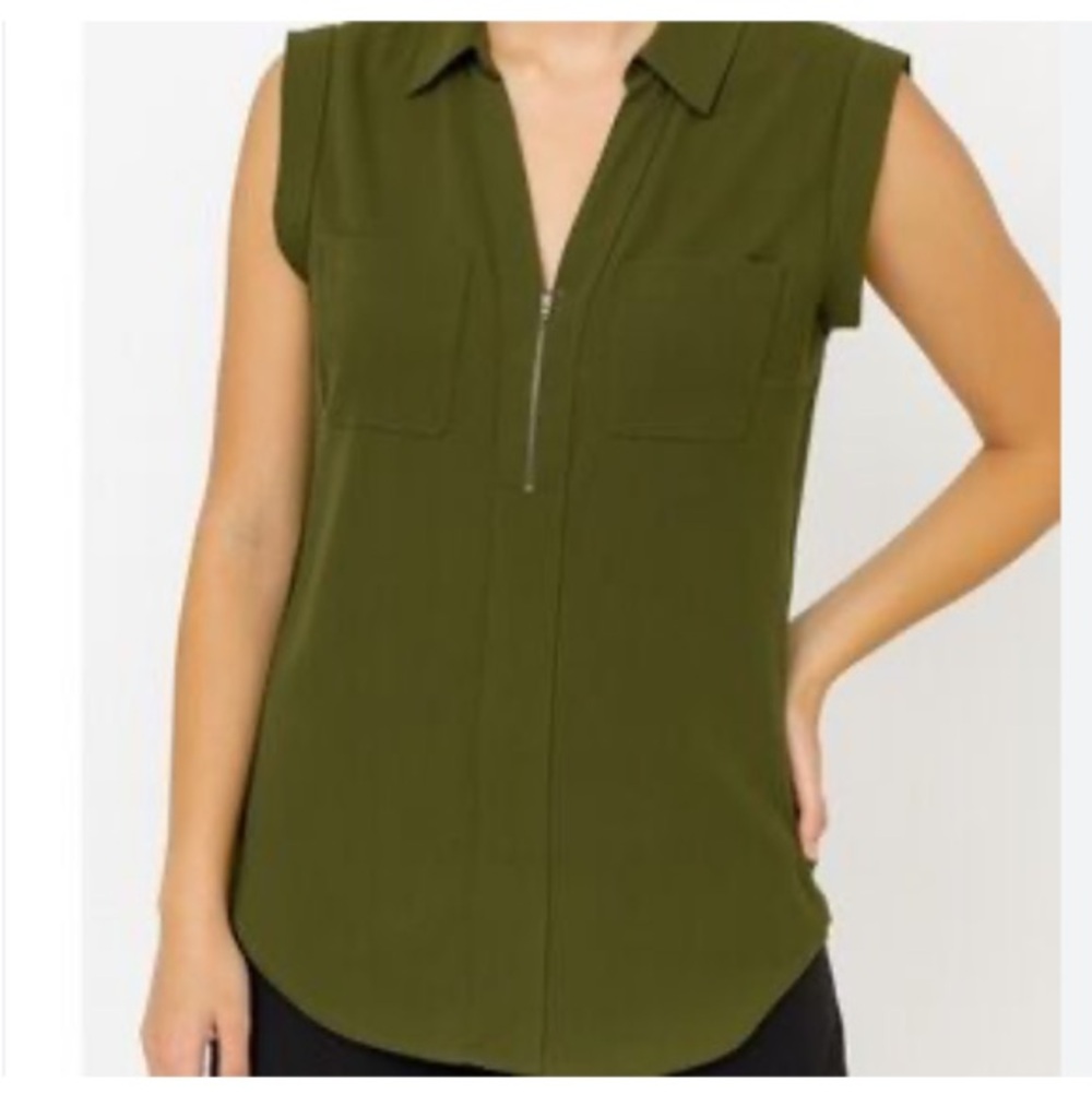NWOT EXPRESS Black Sheer V Neck Gold Front Zip Cap Sleep.